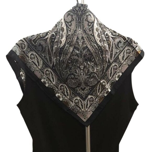 Paisley Print Square Scarf Black/Brown 27x27 Western Wild Rag - Picture 12 of 13